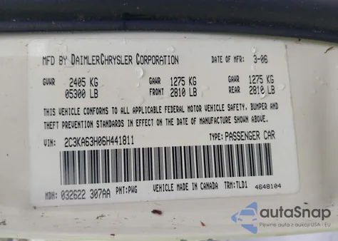 2006 Chrysler 300C из США, поврежденный, VIN 2C3KA63H06H441811